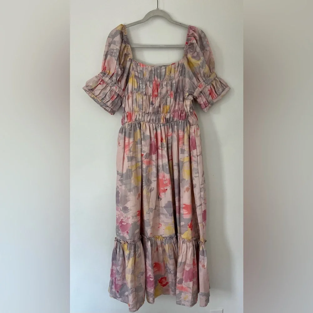 JessaKae Watercolor/Kaleidoscope Dress Ruffle Bottom Women's Size L, Like New - Picture 3 of 4